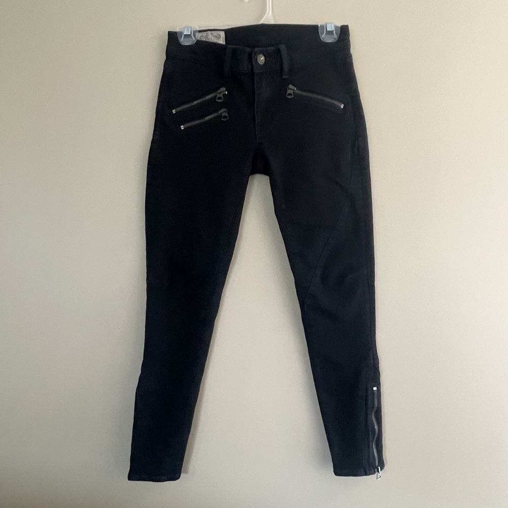 Polo Ralph Lauren Women Black Moto Skinny Jeans Zipper Ankle Biker Pant 27 Edgy